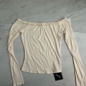 Cream off the shoulder long sleeve top